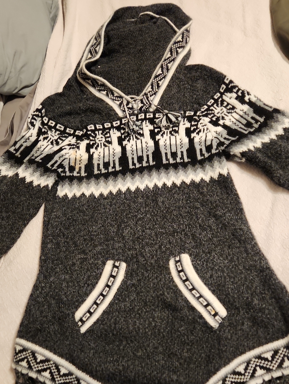 Unk Charcoal & White Nordic Hooded Poncho Sweater